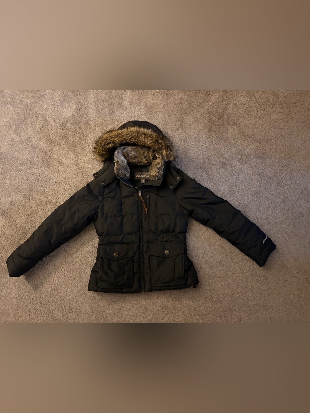 Eddie Bauer Black Fur-Trim Puffer Parka